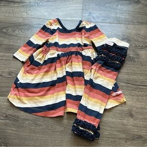 Ruffle Butts Striped Dress and Leggings Set - Pink, Yellow, Navy